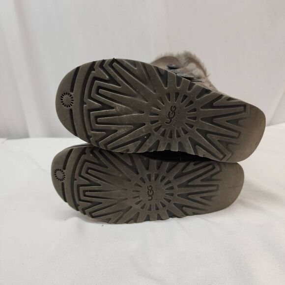 UGG Size 8 Women's Bailey Button Triplet Tall Charcoal Grey Suede Boots 1873 - Picture 7 of 9